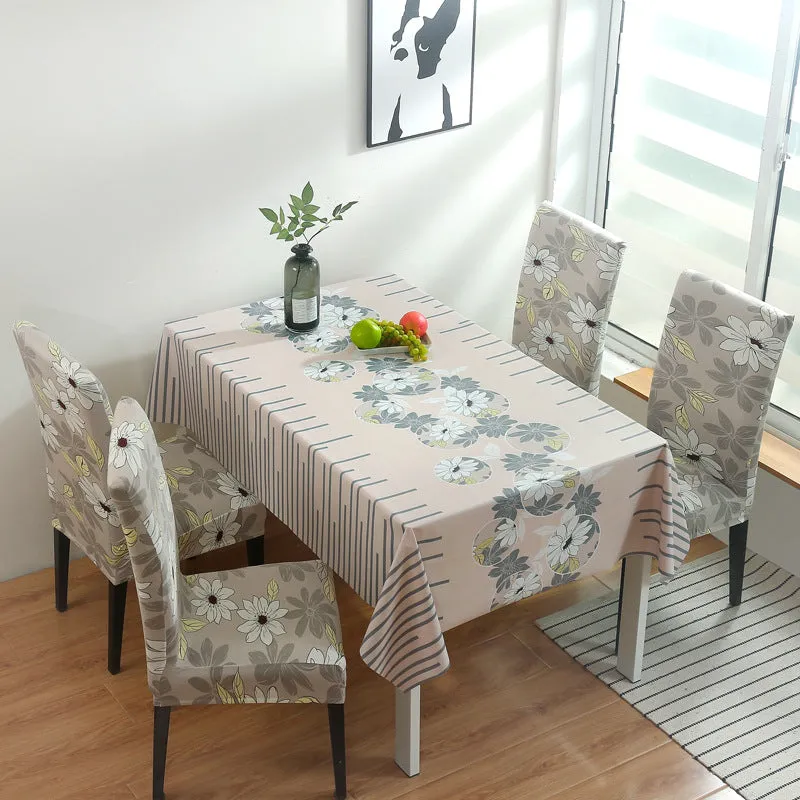 Water Oil Proof PVC Tablecloth With Elastic Chair Cover Set