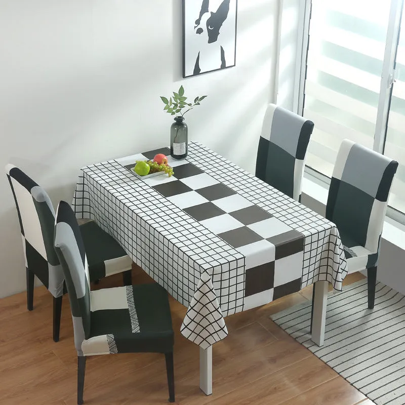 Water Oil Proof PVC Tablecloth With Elastic Chair Cover Set