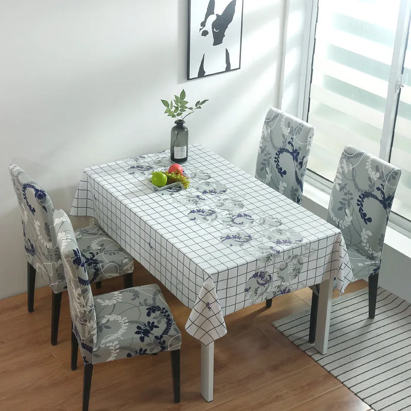 Water Oil Proof PVC Tablecloth With Elastic Chair Cover Set