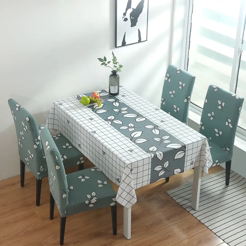 Water Oil Proof PVC Tablecloth With Elastic Chair Cover Set