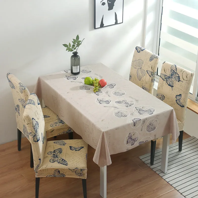 Water Oil Proof PVC Tablecloth With Elastic Chair Cover Set