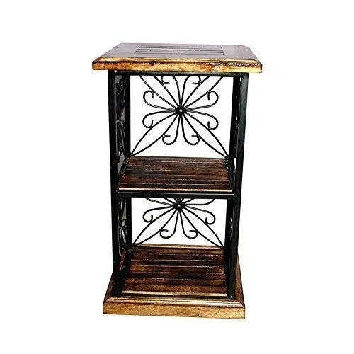 Wooden and Iron Book Shelf Living Room Side Table lamp Holder