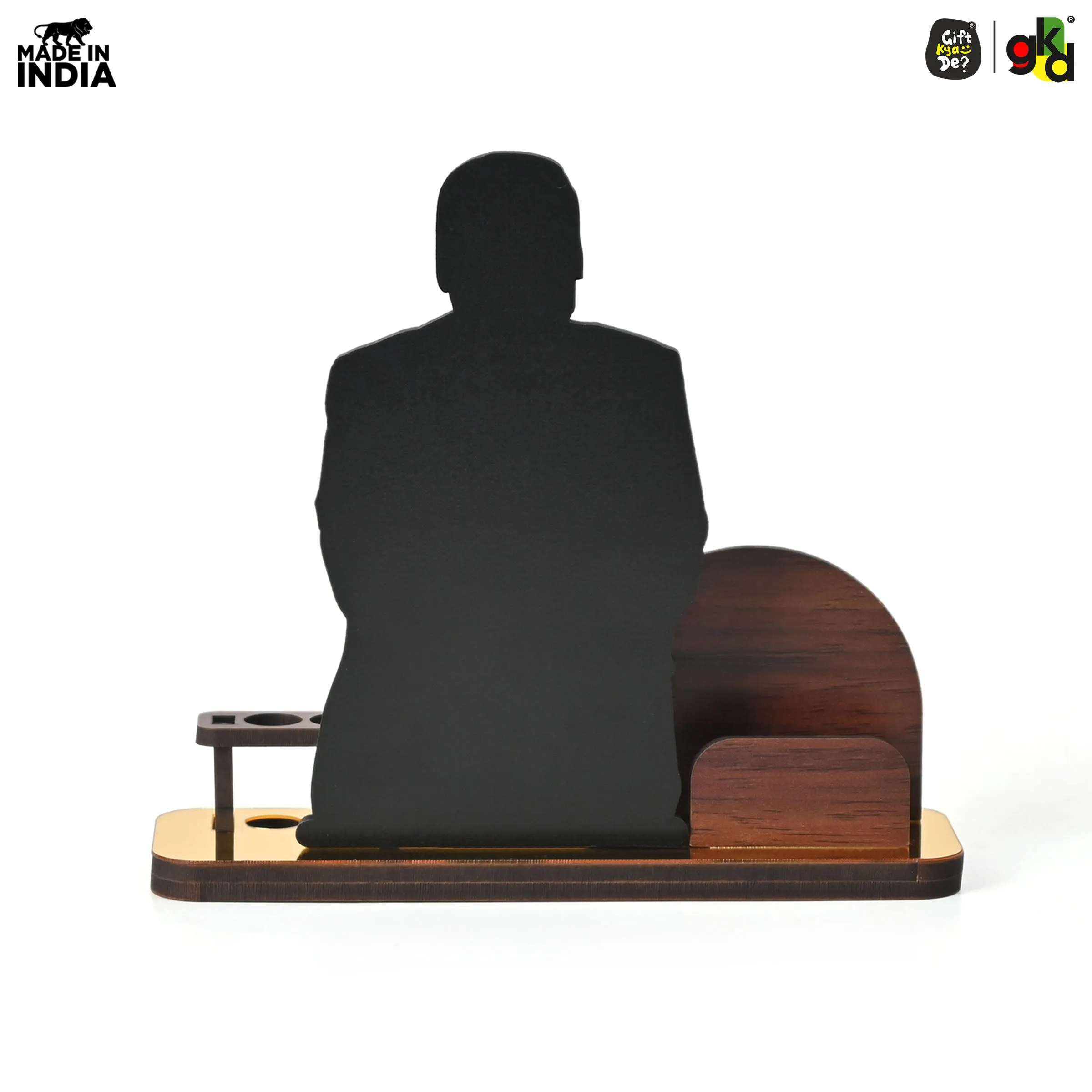 Wooden Ratan Tata and Dhirubhai Ambani Table Top with Pen Holder and Visiting Card Holder | Desk Organizer for Office and Home | Premium Corporate Gift