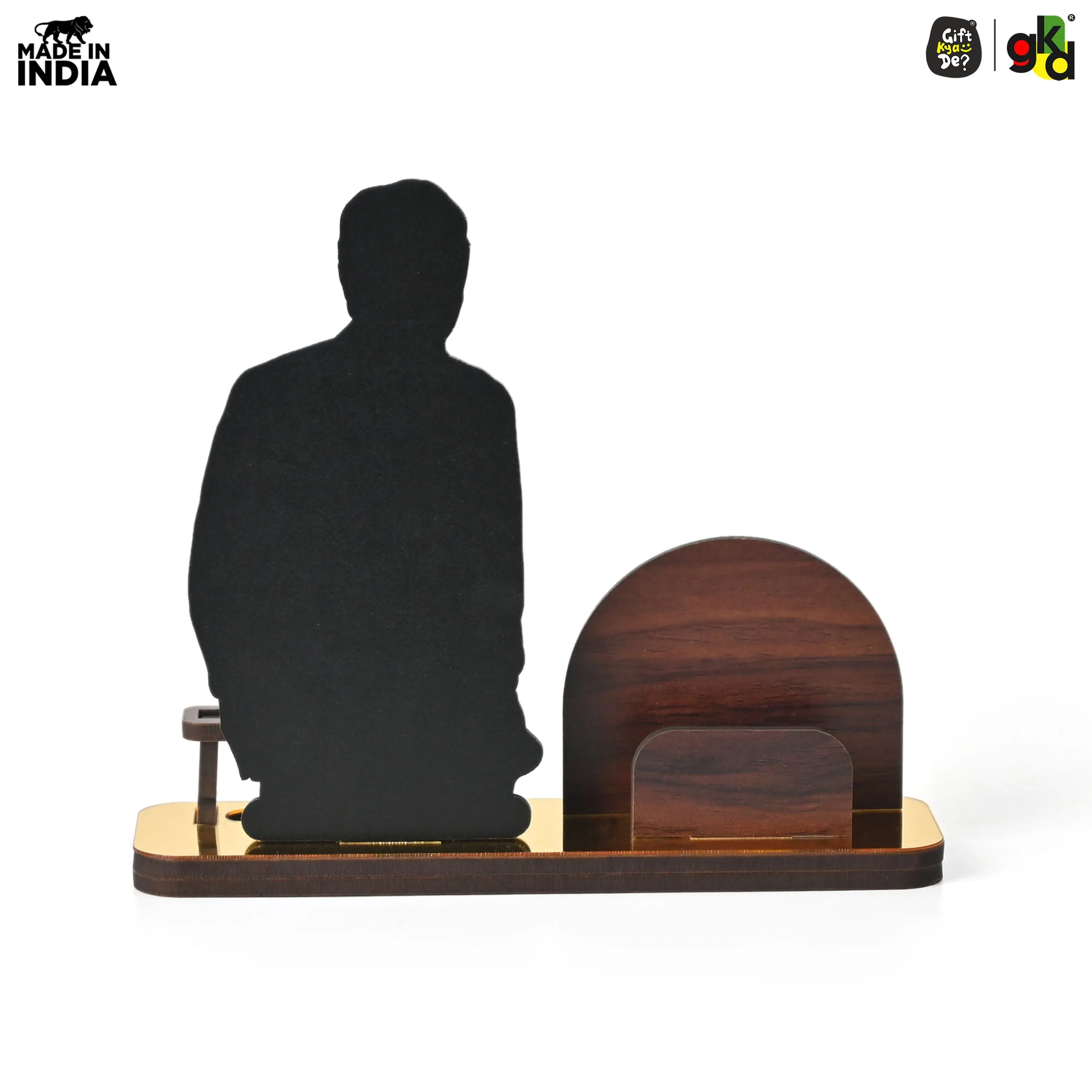 Wooden Ratan Tata and Dhirubhai Ambani Table Top with Pen Holder and Visiting Card Holder | Desk Organizer for Office and Home | Premium Corporate Gift