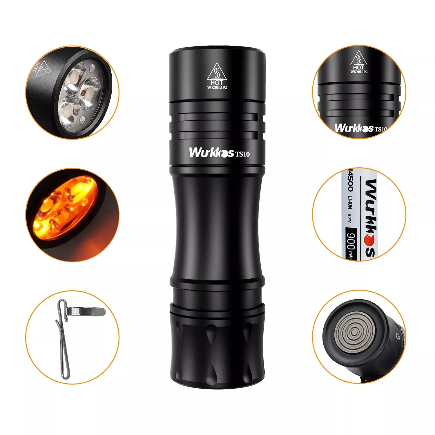 Wurkkos TS10 14500 EDC Flashlight Single-Color Aux W/Anduril 2.0